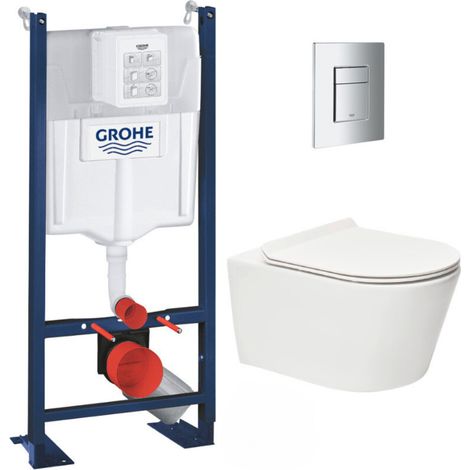 Pack WC Bâti autoportant + WC sans bride SAT Brevis + Abattant ultra-fin softclose + Plaque chrome (ProjectBrevis-1-SP)