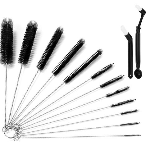 Petite brosse de nettoyage pour machine à café - Brosse à paille - Brosse de nettoyage pour tuyau à lait - Brosse fine - Noir - Avec 2 pinceaux à café (1/4)