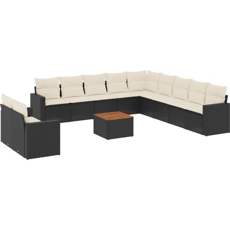 Salon de jardin 12 pcs avec coussins noir résine tressée (1/3)