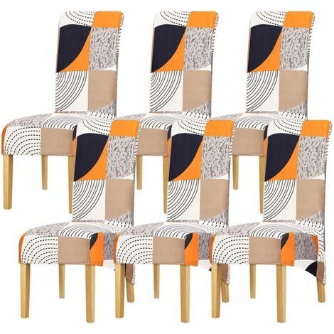 XL-Stuhlbezug mit hoher Rückenlehne, Stretchdruck, Karomuster, Stuhlbezug für Esszimmer, Bankett, Hotel, Heimdekoration, Farbe 348, 6 Stück,-- (1/5)