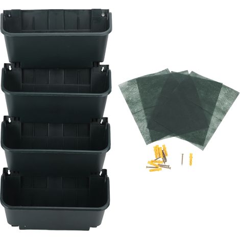 Set di fioriere verticali da parete in plastica traspirante e salvaspazio. Include 4 fioriere sospese per verande e giardini. (1/5)