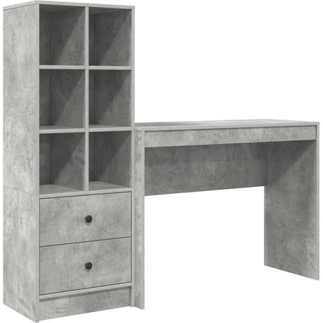 2 pcs Bureau d'ordinateur, Bureau d'étude avec tiroir et étagère Gris béton fr90 - Maison La Vie (1/5)