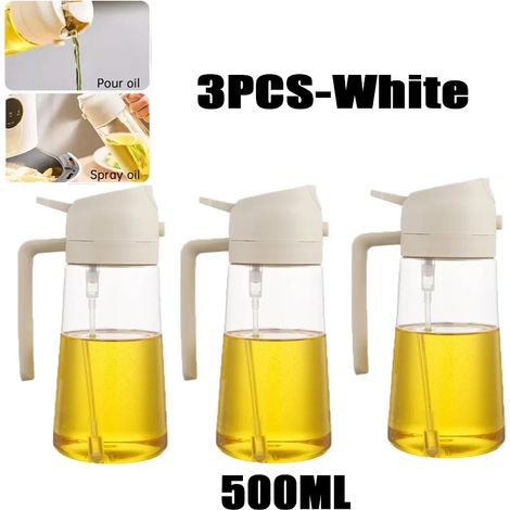(Lot de 3 blancs) Vaporisateur d'huile 2 en 1 de 500 ml en plastique, distributeur d'huile, burette à huile, outil de cuisine pour barbecue, pâtisserie, rôtissage et pique-nique (1/5)