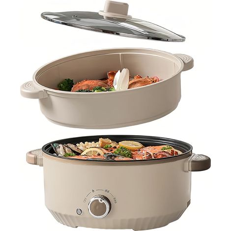 Hot Pot Électrique avec Cuiseur Vapeur, 4,6 L Portable Marmite Électrique 1000W, Multifonctionnel Hotpot 3 Niveaux pour Frire, Ramen, Fondue, Soupe, Poêle Électrique pour Foyer Étudiant/Camping/Maison (1/5)