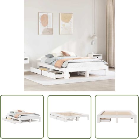 vidaXL Cadre de lit sans matelas blanc 160x200 cm bois de pin massif (1/5)