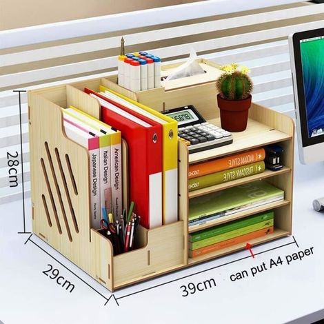 (Beige-Braun) Schreibtisch-Organizer aus Holz – Ecent – Multifunktional – Braun – Erwachsene (1/4)