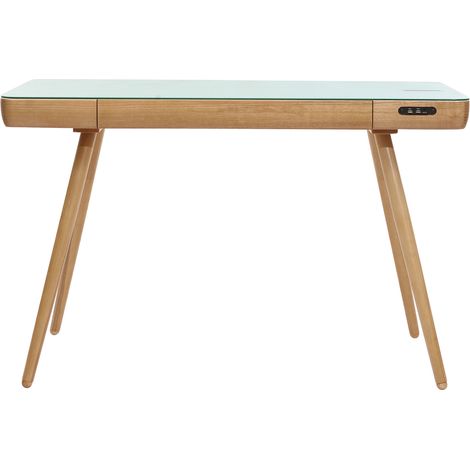 Escritorio conectado multimedia - cristal blanco y madera CLEVER (1/5)