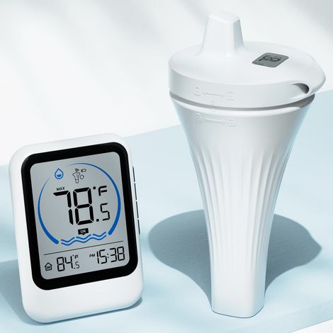 Thermomètre de piscine numérique avec écran LCD – Sans fil, flottant et facile à lire moniteur de température étanche (IPX8) adapté aux spas, bains glacés, aquariums et bassins. (1/5)