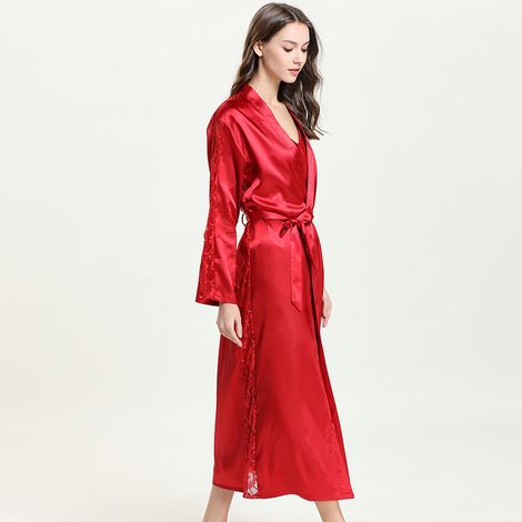 Peignoir femme kimono satin léger peignoir couleur unie pyjama 1pc