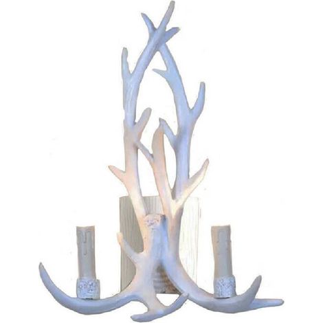 TrAdE Shop Traesio - Applique Country A Forma Di Corna Di Cervo Lampada Muro Retro 2 Portalampada E45 - Bianco (1/2)