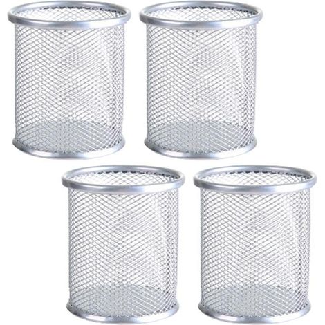 4 pièces, porte-stylos en maille métallique, organisateur de stylos de bureau, design rond argenté, pour espace de travail ordonné