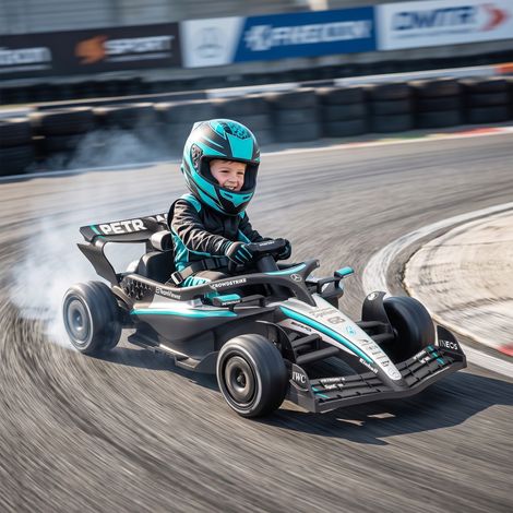 Voiture Électrique Enfants 12V, Bolide Mercedes-AMG PETRONAS F1, 2 Moteurs, Commande Parentale, 3 Vitesses, Karting Noir Premium (1/5)