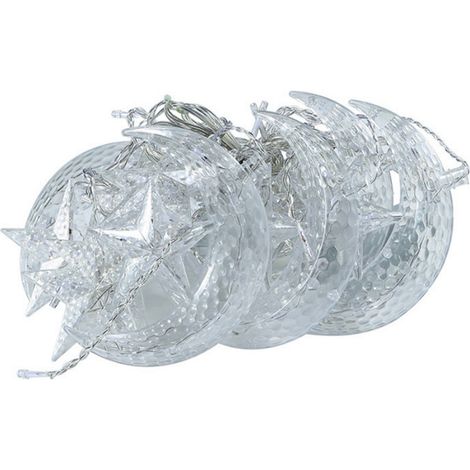 Guirlande Lumineuse Lune Étoile - Décoration Murale ou Suspendue pour Chambre Salon Jardin - 2 Modes - PVC - Blanc Nacré et Multicolore - 1 Pièce (1/5)