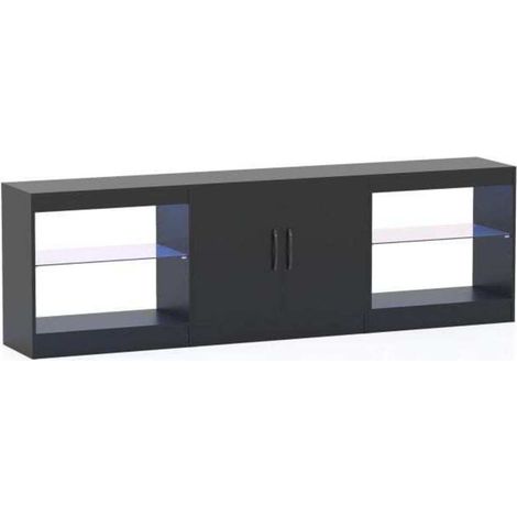 Finition Bois Meuble TV Modulable avec LED 16 Couleurs et Rangement Verre Trempé pour Salon Grand Écran 85" (1/5)