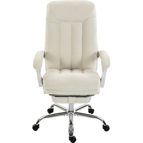 Chaise Bureau Ergonomique, Fauteuil de Bureau Inclinable en Chenille, Hauteur Réglable, Repose-Pieds, Crème (1/5)