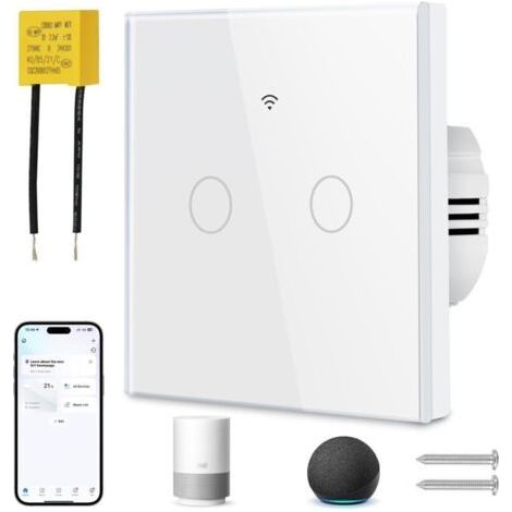 2 Gang WiFi Smart Touch Switch, Tuya, Alexa and Google Home Compatible, Remote Control via Mobile Device (1/5)