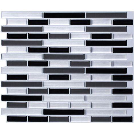 Brushed Silver Self-Adhesive Tile Wallpaper 28 x 24 cm Mosaic Style Wall Sticker Waterproof Decorative Film for Bathroom and Kitchen Wall Tiles (1/4)