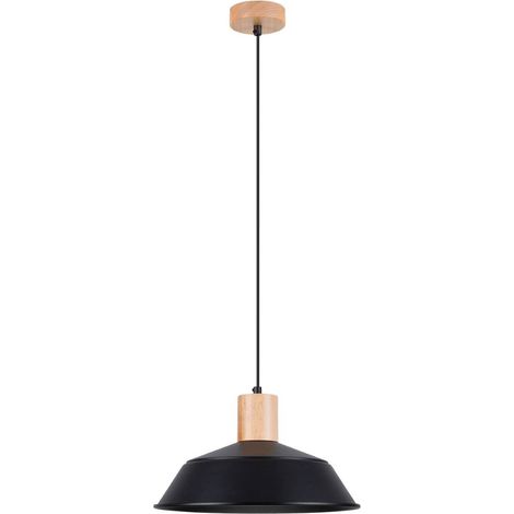 Schwarze Hängelampe mit Schirm, Holzelemente, FANO 1xE27 15W SL.1322 Sollux Lighting (1/5)
