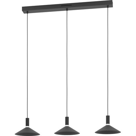 Lampadario Industrial Minimal Conomavilla-Z Acciaio Nero 3 Luci Led 7,5W 3000Lm