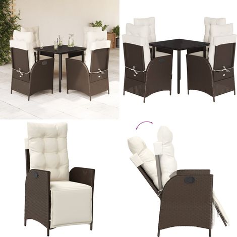 Ensemble à manger de jardin 5 pcs et coussins marron poly rotin - Chaise de jardin - Table de jardin (1/5)