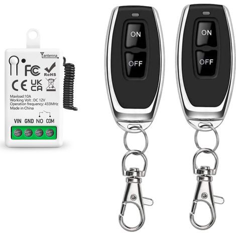 433Mhz Commutateur De Télécommande Sans Fil DC 12V 1 Canal Module Récepteur De Relais Avec 2 Émetteur, Contrôleur De Contact Sec Passif, Pour Interrupteur De Système De Porte De Garage, LED (1/5)