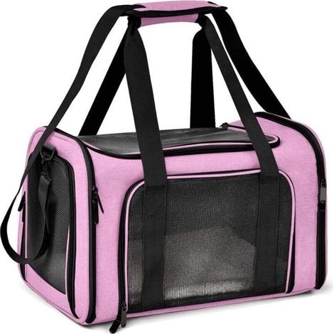 Cat Carrier, Foldable Pet Carrier, Pet Carrier Bag, Breathable Carrier for Small Dogs, Cats (L, Pink) (1/5)