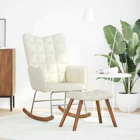 Chaise à bascule,Chaise de relaxation avec tabouret en velours crème CFW48937 (1/5)