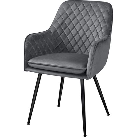 Yaheetech Set di 2 Sedie da Pranzo con Braccioli Gambe in Metallo Rivestimento in Velluto per Studio Soggiorno Camera da Letto Grigio Chiaro (1/5)