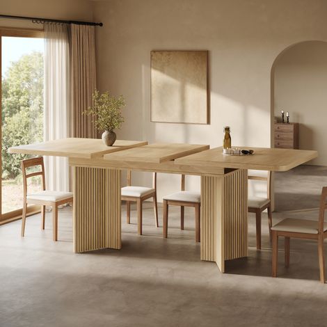 Mesa extensible 120/160 x 80 cm rectangular en MDF y metal, roble claro / nogal DESVIAE (1/5)
