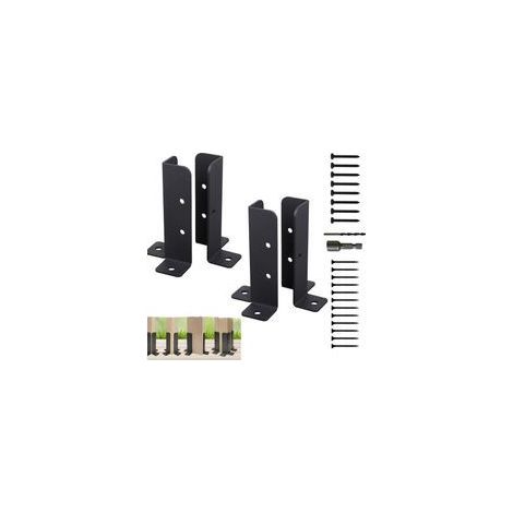 Lot de 4 Supports de Poteau de Clôture Réglables avec Vis, Base Métal Noir pour Pergola, Clôture, et Piquets en Bois (1/5)