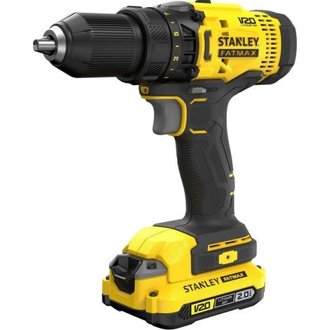 Stanley Werkzeug - 18V Akku-Bohrschrauber mit Zubehör, 2x 2,0 Ah Li-Ion Akku, Ladegerät SFMCD700D2A-QW