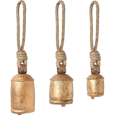 Ensemble de 3 cloches suspendues en fonte, cloches harmonieuses pour jardin, style rustique, détente et sérénité. (1/5)