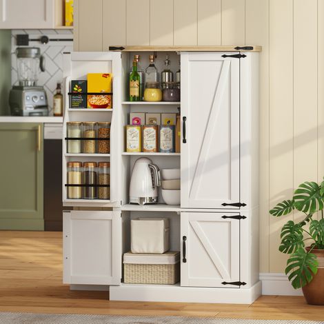 Buffet de cuisine. armoire de cuisine avec 4 portes. 6 porte-épices et étagères réglables. 76.3 x 40 x 136 cm. blanc