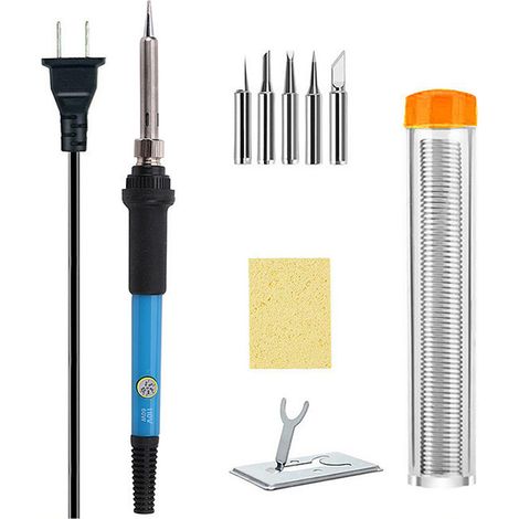 Fer à souder électrique réglable en température, kit de soudure avec 5 pointes, fiche américaine 100‑130 V (1/5)