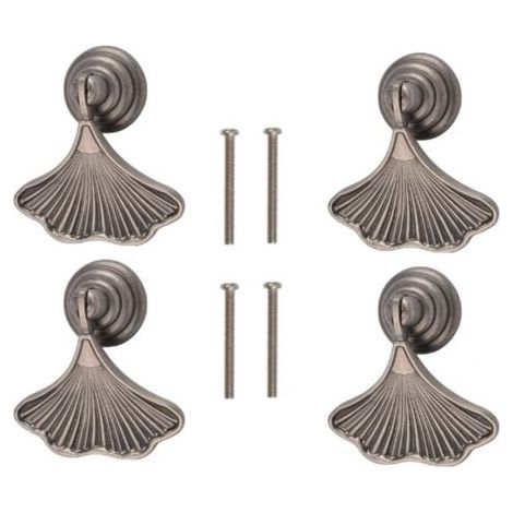 Ginkgo poignée en forme de feuille, 4 pièces ANTIQUE NICKEL pendentif pull hand, quincaillerie tiroir simple trou Zinc poignée en alliage pour armoi (1/5)