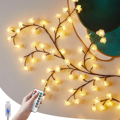 Arbre Lumineux LED 1,2m 48 LED - Guirlande Lumineuse en Forme de Vigne, Lampe Murale Fleurs de Cerisier avec Télécommande et 8 Modes d'Éclairage pour Décoration Intérieure (1/5)