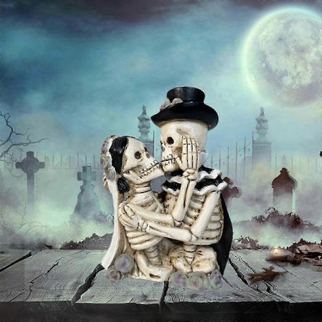 Décorations d'Halloween 2025 en résine, représentant des crânes et des fantômes. Idéales pour décorer une entrée de bureau, un salon ou une chambre. (1/5)