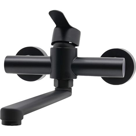 Robinet mural de cuisine, corps en acier inoxydable, bec rotatif à 360° pour un nettoyage facile, mélange d'eau chaude et froide pour maisons et restaurants, noir (1/2)