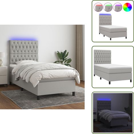 Sommier à lattes de lit avec matelas et LED Gris clair 90x190cm - Sommier Tapissier - Lit Plateforme - Lit Avec Led - Matelas À Ressorts Ensachés - Têted Lit Ajustable (1/5)