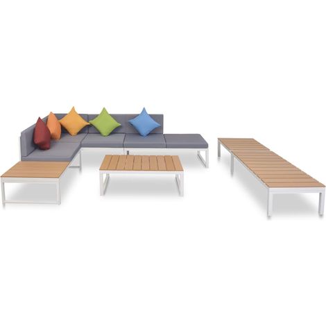 5-tlg. Garten-Lounge-Set mit Auflagen Aluminium und WPC