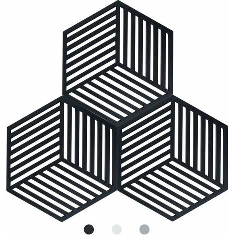Dessous de plats - ZVD - Lot de 3 - Silicone 100% sans BPA - Résistant de -40°C à 428°C - Noir (1/4)