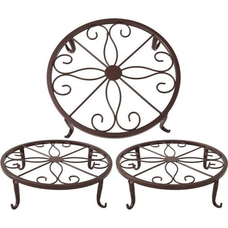 Support pour pot de fleurs en bronze 23 x 23 x 11,5 cm, support pour plantes succulentes d'intérieur et d'extérieur, 3 pièces (1/5)