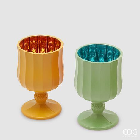EDG Enzo De Gasperi Portacandela Satin Calice H 11,6 Cm D 7 Cm Ass. Vetro Yellow Green 1 Pz (1/4)