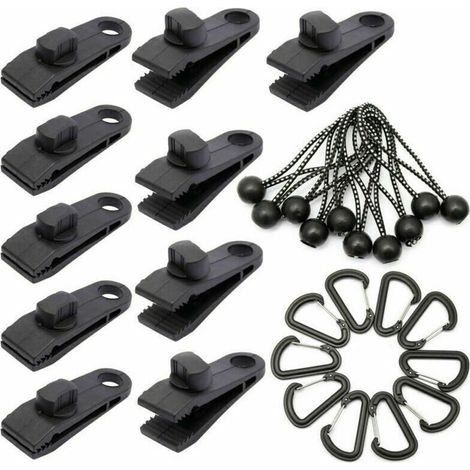 Lot de 30 attaches de bâche d'extérieur avec poignées de verrouillage et sangles à mousqueton pour attaches de camping en plein air, attaches d'auvent de caravane. (1/5)
