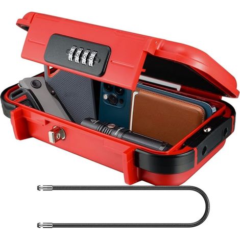 Boîte de sécurité portable avec code à 4 chiffres, coffre-fort pour clés d'extérieur, corde métallique amovible, combinaison étanche et résistante aux chocs pour la maison, le bureau (1/5)