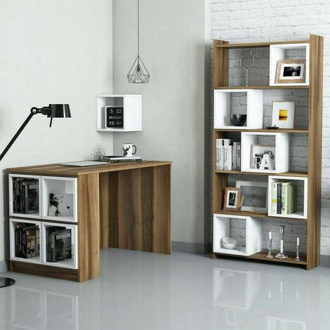 Dmora - Escritorio Dgonzale, Escritorio multiusos, Mesa de oficina para PC, El plan de trabajo, 120x65h75 cm, Nogal y Blanco (1/3)