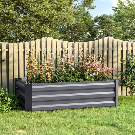 100cm W x 60cm D x 30cm H Galvanized Steel Rectangular Raised Garden Bed Planter Box (1/4)