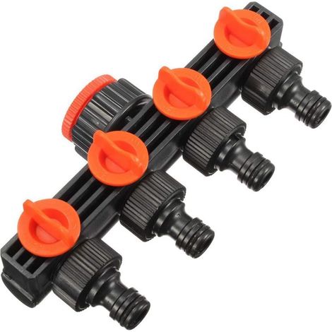Vierwege-Gartenarmaturverteiler, 3/4"- und 1"-Anschlüsse, mit Durchflussregler, orange