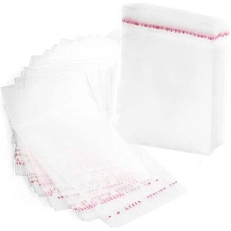 Lot de 100 sachets transparents en cellophane plastique avec fermeture adhésive 8 x 12 cm (1/4)