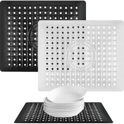 2 Pièces Tapis Evier Cuisine, Tapis D'évier de Cuisine Découpable en Caoutchouc Souple, 31 x 26 cm Pliable Protege Evier Antidérapant pour Cuisine, Salle de Bain, Évier de Jardin (Blanc + Noir) (1/5)